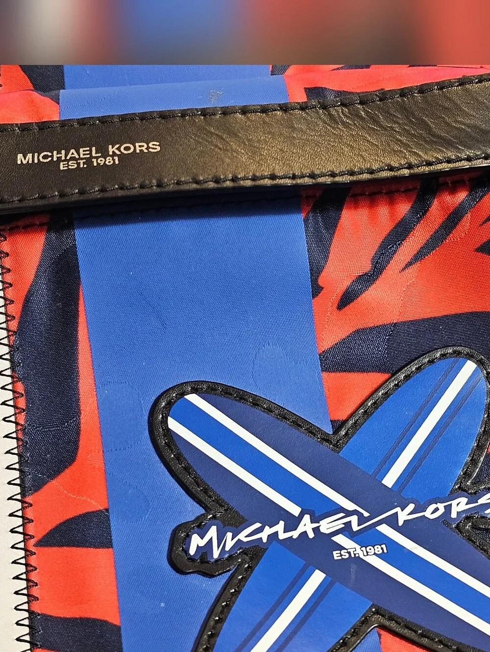 Michael Kors Kent Palm Tiger Nylon Backpack NWOT Tropical Orange Blue Tech Bag